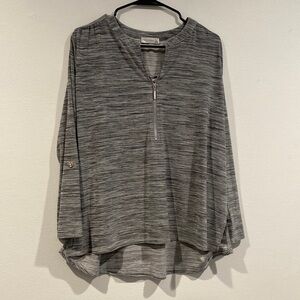 Linda Matthews Gray Heathered Long Sleeve Half-Zip Blouse -Size Extra Large (XL)